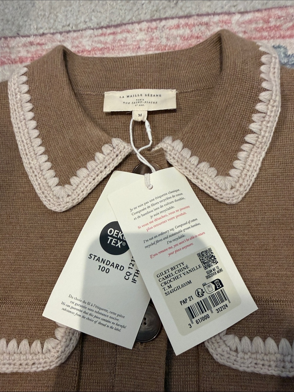 NWT Sezane Betty Cardigan in Camel Chine Crochet Vanille - Picture 4 of 4